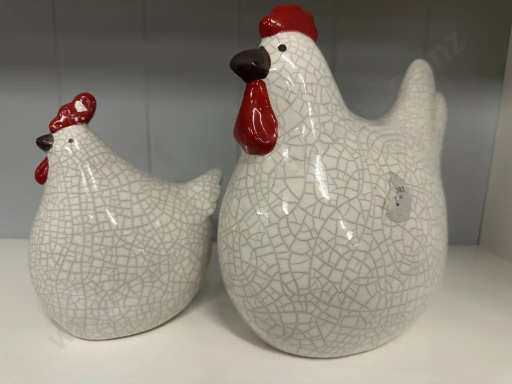 Decorative Chickens White & Red  Image 1++